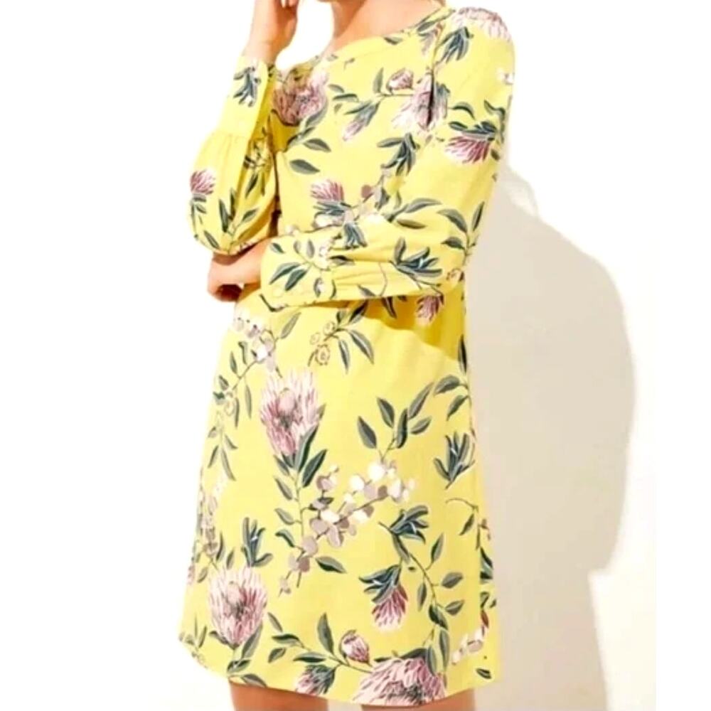 LOFT NEW Floral Dress Womens Size 4 Petite Yellow Bateau Neck Shift Career - Picture 10 of 11